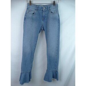 Zara Basic Z1975 Denim Womens Cropped Jeans Size 00 Capri Flared Ruffle Pants